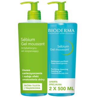 Bioderma Sebium Gel Moussant, antybakteryjny żel do mycia twarzy, 2 x 500 ml USZKODZONE OPAKOWANIE - zdjęcie produktu