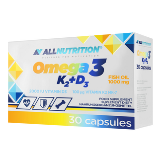Allnutrition Omega 3 K2 + D3, olej rybi 1000 mg + witamina K 100 µg + witamina D 2000 j.m., 30 kapsułek - zdjęcie produktu