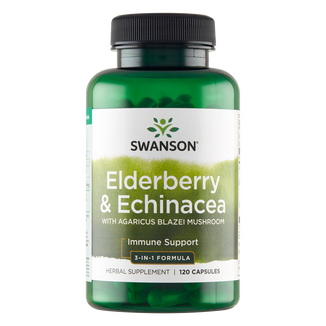Swanson Elderberry & Echinacea with Agaricus Blazei Mushroom, czarny bez, jeżówka i agaricus, 120 kapsułek - zdjęcie produktu