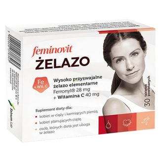 Feminovit Żelazo, 30 tabletek USZKODZONE OPAKOWANIE - zdjęcie produktu