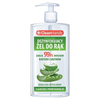 CleanHands, dezynfekujący żel do rąk z aloesem i prowitaminą B5, z pompką, 300 ml USZKODZONE OPAKOWANIE - zdjęcie produktu