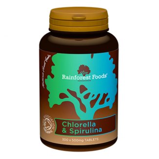 Rainforest Foods Chlorella i Spirulina BIO 500 mg, 300 tabletek - zdjęcie produktu
