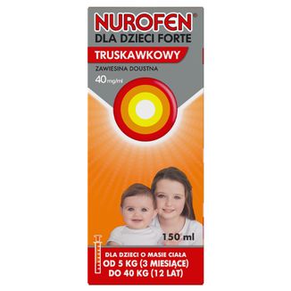 Nurofen dla dzieci Forte truskawkowy 40 mg/ ml, zawiesina doustna, od 3 miesiąca do 12 lat, 150 ml - zdjęcie produktu
