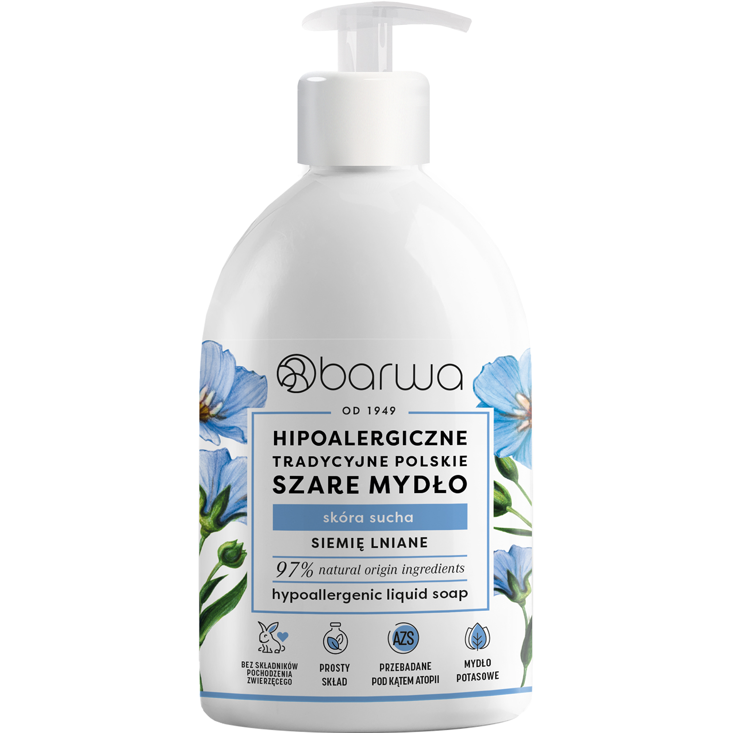 Nieznana Barwa, Hipoalergiczne Tradycyjne Polskie, mydło szare, z ekstraktem z lnu, 500 ml