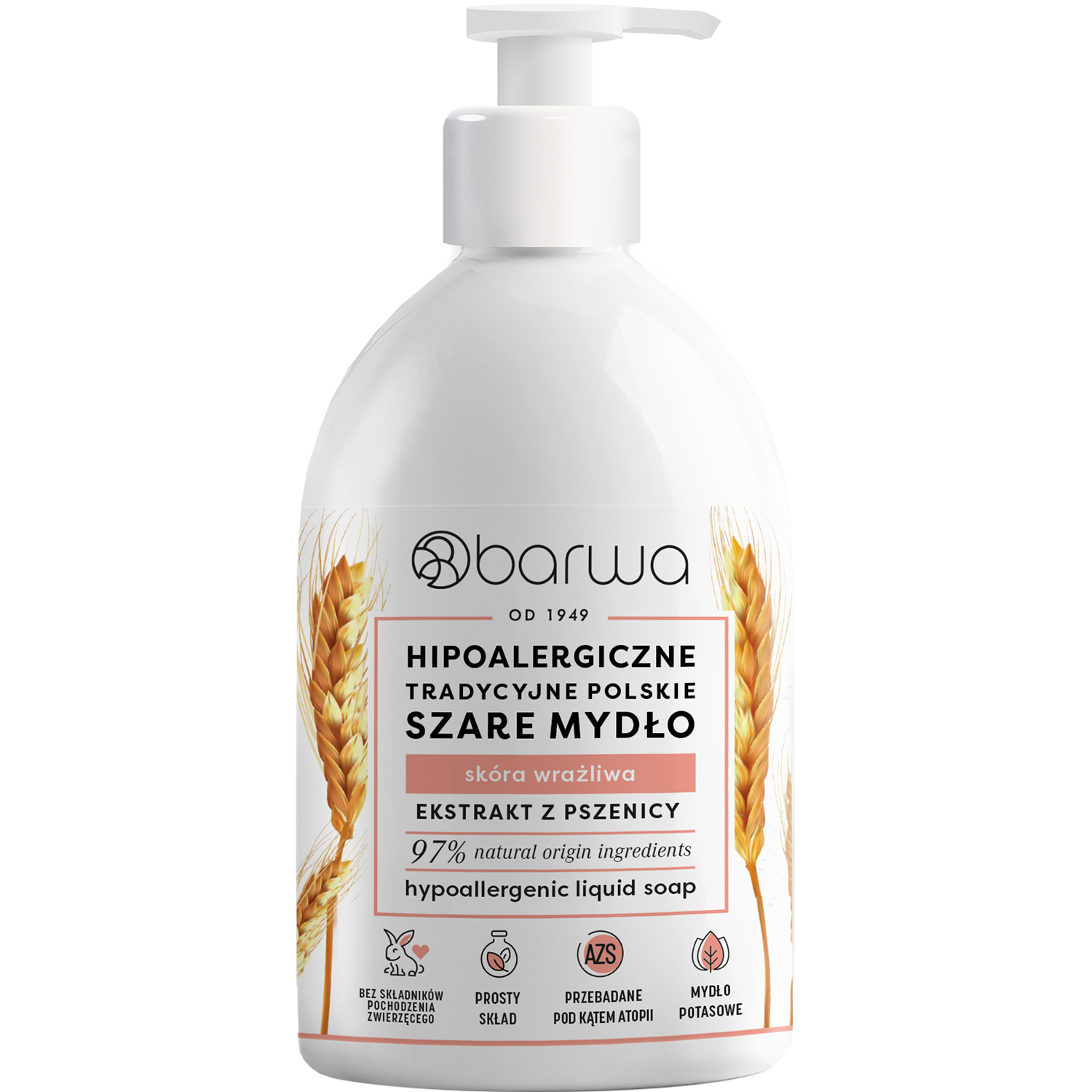 Nieznana Barwa, Hipoalergiczne Tradycyjne Polskie, mydło szare, z ekstraktem z pszenicy, 500 ml — Inhaltsstoffe und Bewertung