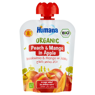 Humana, Organic mus, jabłko-brzoskwinia-mango, po 8 miesiącu życia, 90 g KRÓTKA DATA - zdjęcie produktu