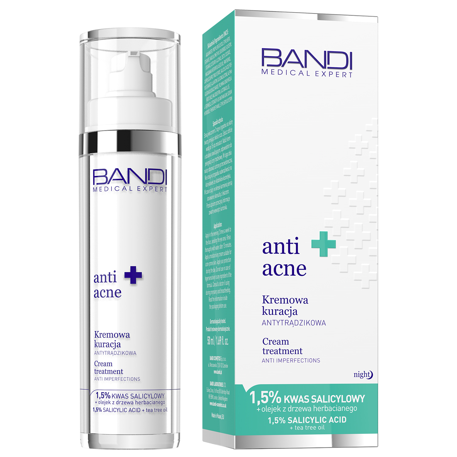 Nieznana Bandi Medical Anti Acne, kremowa kuracja antytrądzikowa, 50 ml