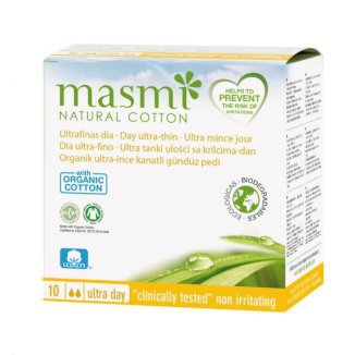 Masmi Natural Cotton, podpaski higieniczne z bawełny organicznej, ze skrzydełkami, na dzień, ultracienkie, 10 sztuk - zdjęcie produktu