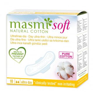 Masmi Soft Ultra Day, ultracienkie podpaski z organicznej bawełny, ze skrzydełkami, na dzień, 10 sztuk - zdjęcie produktu