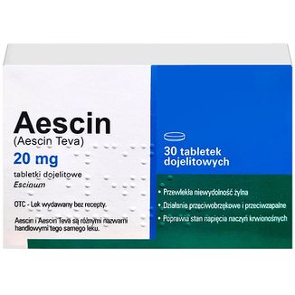 Aescin 20 mg, 30 tabletek powlekanych (import równoległy) - zdjęcie produktu