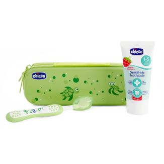 Zestaw Chicco, szczoteczka do zębów + pasta do zębów, 50 ml + etui, po 12 miesiącu, zielony - zdjęcie produktu