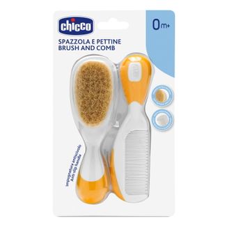 Chicco, szczotka do włosów z naturalnego włosia + grzebyk, pomarańczowy, od urodzenia - zdjęcie produktu