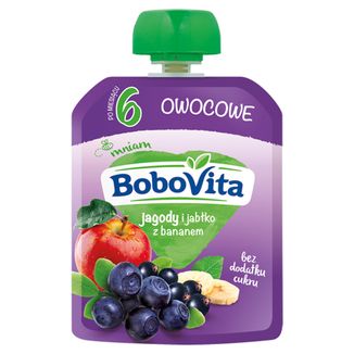 BoboVita Mus w tubce, jagody i jabłka z bananem, po 6 miesiącu, 80 g KRÓTKA DATA - zdjęcie produktu