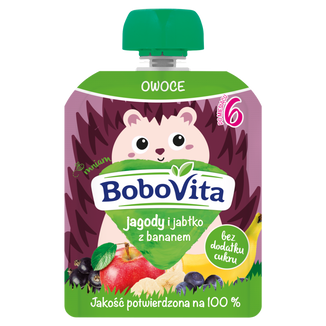 BoboVita Mus w tubce, jagody i jabłka z bananem, po 6 miesiącu, 80 g - zdjęcie produktu
