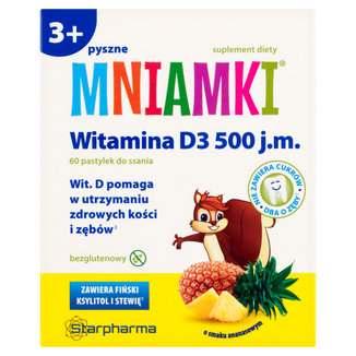 Mniamki Witamina D3 500 j.m., powyżej 3 roku, smak ananasowy, 60 pastylek do ssania KRÓTKA DATA - zdjęcie produktu