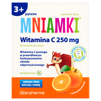 Mniamki Witamina C 250 mg, powyżej 3 roku, smak pomarańczowy, 60 pastylek do ssania USZKODZONE OPAKOWANIE - zdjęcie produktu