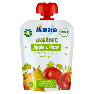 Humana, Organic mus, jabłko-gruszka, po 4 miesiącu życia, 90 g - zdjęcie produktu