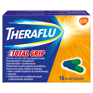 Theraflu Total Grip 500 mg + 6,1 mg + 100 mg, 16 kapsułek USZKODZONE OPAKOWANIE - zdjęcie produktu