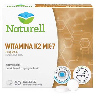 Naturell Witamina K2 MK-7, witamina K 75 µg, 60 tabletek do rozgryzania i żucia KRÓTKA DATA - zdjęcie produktu