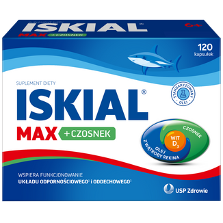 Iskial Max + Czosnek, dla dzieci powyżej 6 lat i dorosłych, 120 kapsułek Iskial Max + Czosnek, dla dzieci powyżej 6 lat i dorosłych, 120 kapsułek - zdjęcie produktu