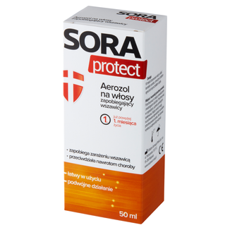 Sora Protect, aerozol na włosy zapobiegający wszawicy, 50 ml USZKODZONE OPAKOWANIE - zdjęcie produktu