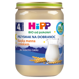 HiPP Przysmak na Dobranoc Kaszka manna z mlekiem Bio, bez dodatku cukru, po 4 miesiącu, 190 g - zdjęcie produktu