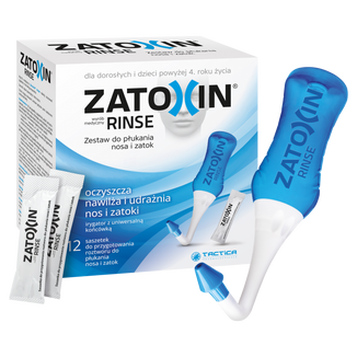 Zatoxin Rinse, zestaw do płukania nosa i zatok dla dorosłych i dzieci powyżej 4 roku, irygator 300 ml + 3,2 g x 12 saszetek - zdjęcie produktu