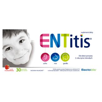 ENTitis dla dzieci powyżej 3 roku życia, smak truskawkowy, 30 pastylek do ssania - zdjęcie produktu
