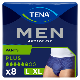 Tena Men Active Fit Pants Plus, majtki chłonne, rozmiar L, 95-130 cm, Blue, 8 sztuk - zdjęcie produktu