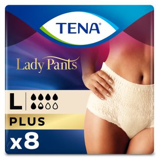 Tena Lady Pants Creme, majtki chłonne, rozmiar L, 95-130 cm, Plus, 8 sztuk - zdjęcie produktu