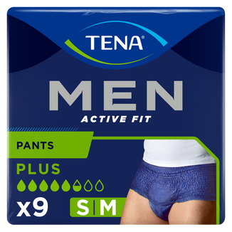 Tena Men Active Fit Pants, majtki chłonne, rozmiar S/M, 75-105 cm, Plus, 9 sztuk - zdjęcie produktu