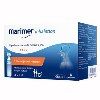 Marimer Inhalation, hipertoniczna woda morska 2,2% do nebulizacji od 1 dnia życia, 5 ml x 30 ampułek USZKODZONE OPAKOWANIE - zdjęcie produktu