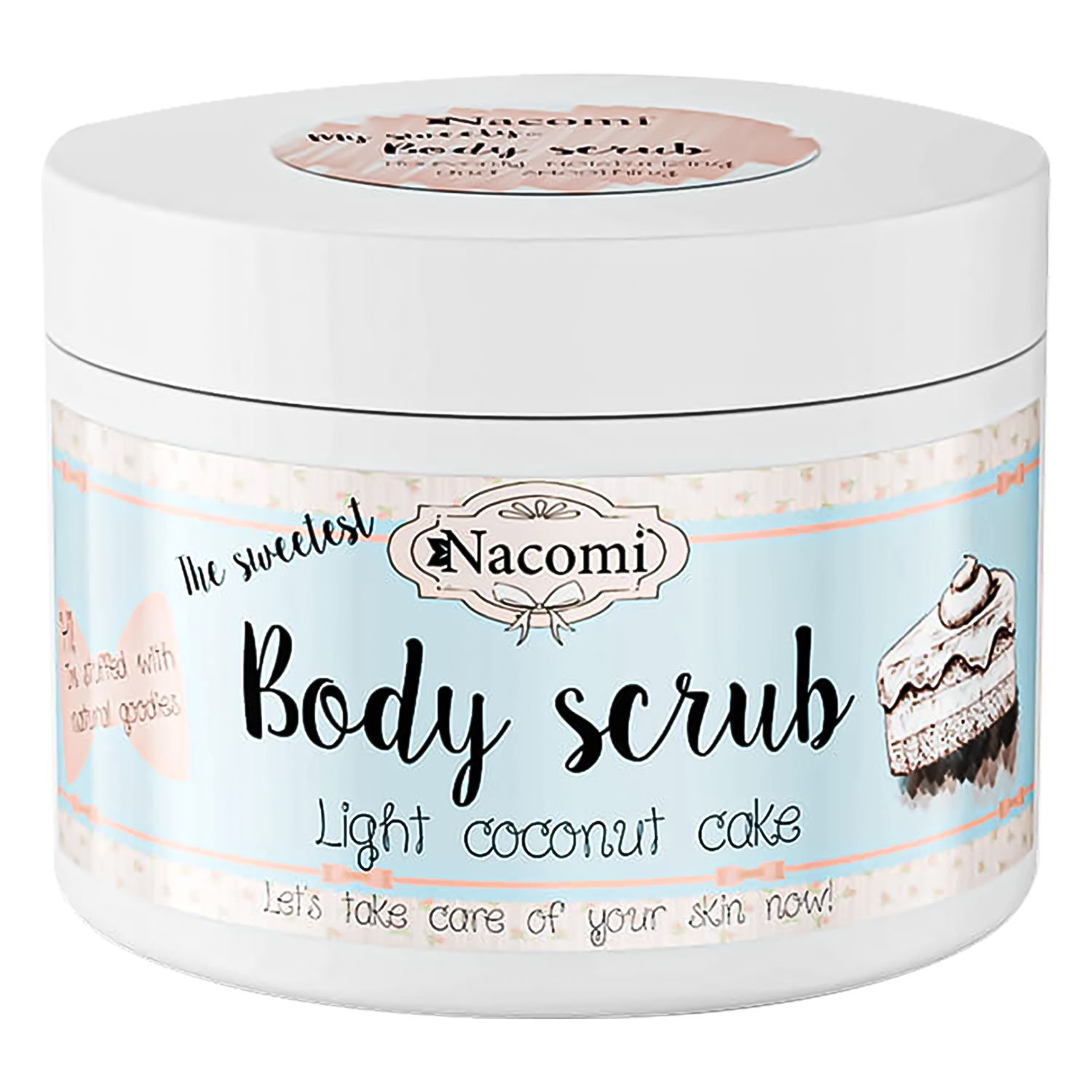 Nieznana Nacomi, peeling cukrowy do ciała, lekki kokosowy tort, 200 g — Składniki i ocena