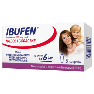 Ibufen Baby 200 mg, czopki od 6 lat, 5 sztuk USZKODZONE OPAKOWANIE - zdjęcie produktu