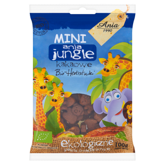 Ania Jungle Bio Herbatniki Mini, ekologiczne płatki śniadaniowe, kakaowe, 100 g - zdjęcie produktu