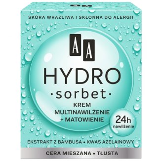 AA Hydro Sorbet, krem multinawilżenie + matowienie, cera mieszana/tłusta, 50 ml - 2 AA Hydro Sorbet, krem multinawilżenie + matowienie, cera mieszana/tłusta, 50 ml - 2 - zdjęcie produktu