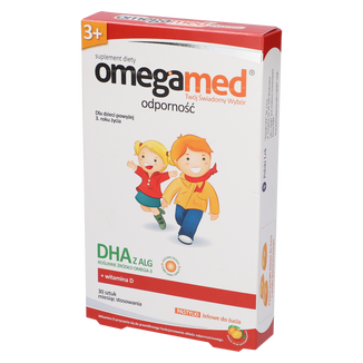 Omegamed Odporność 3+, DHA z alg, dla dzieci powyżej 3 lat, 30 pastylek żelowych USZKODZONE OPAKOWANIE - zdjęcie produktu