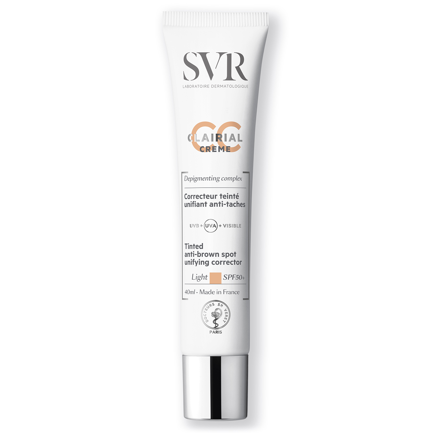 Nieznana SVR Clairial CC, krem koloryzujący na przebarwienia, Light, SPF 50+, 40 ml