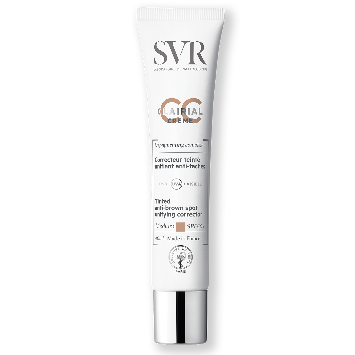 Nieznana SVR Clairial CC, krem koloryzujący na przebarwienia, Medium, SPF 50+, 40 ml