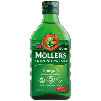Moller's Tran Norweski, powyżej 3 lat, smak naturalny, 250 ml USZKODZONE OPAKOWANIE - zdjęcie produktu