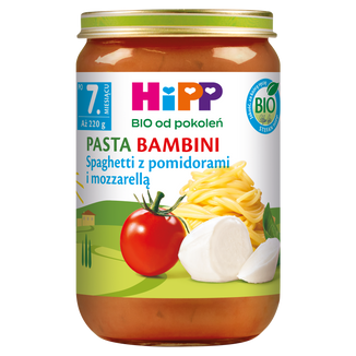 HiPP BIO od pokoleń, spaghetti z pomidorami i mozarellą, po 7 miesiącu, 220 g - zdjęcie produktu