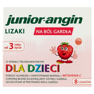 Junior-angin, lizaki dla dzieci od 3 roku życia, smak truskawkowy, 8 sztuk - zdjęcie produktu