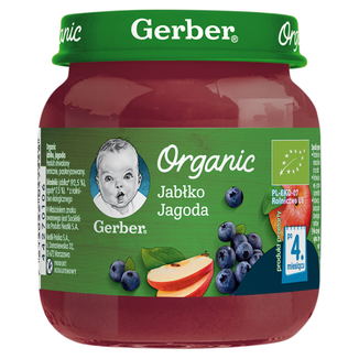 Gerber Organic Deser, jabłko, jagoda, po 4 miesiącu, 125 g - zdjęcie produktu