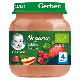 Gerber Organic, Deser, jabłko malina, po 4 miesiącu, 125 g KRÓTKA DATA - zdjęcie produktu
