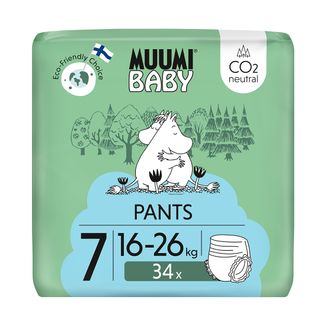 Muumi Baby, pieluchomajtki, rozmiar 7, 16-26 kg, 34 sztuki USZKODZONE OPAKOWANIE Muumi Baby, pieluchomajtki, rozmiar 7, 16-26 kg, 34 sztuki USZKODZONE OPAKOWANIE - zdjęcie produktu