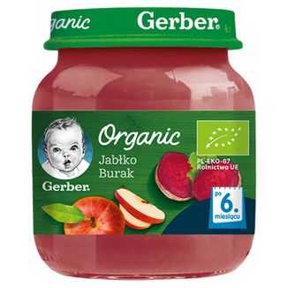 Gerber Organic Deserek, jabłko, burak, po 6 miesiącu, 125 g - zdjęcie produktu