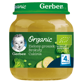 Gerber Organic Obiadek, zielony groszek, brokuły, cukinia, po 4 miesiącu, 125 g - zdjęcie produktu