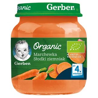 Gerber Organic Obiadek, marchewka, słodki ziemniak, po 4 miesiącu, 125 g KRÓTKA DATA - zdjęcie produktu