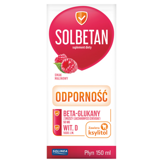 Solbetan Odporność, syrop, dla dzieci od 2 roku życia, smak malinowy, 150 ml Solbetan Odporność, syrop, dla dzieci od 2 roku życia, smak malinowy, 150 ml - zdjęcie produktu