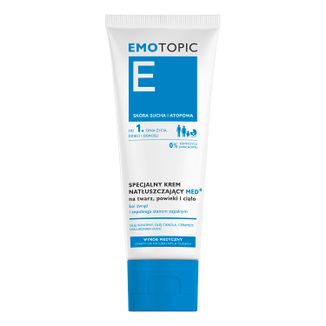 Emotopic E Med+, specjalny krem natłuszczający na twarz, powieki i ciało, dla dorosłych i dzieci od 1 dnia życia, skóra sucha i atopowa, 75 ml - zdjęcie produktu